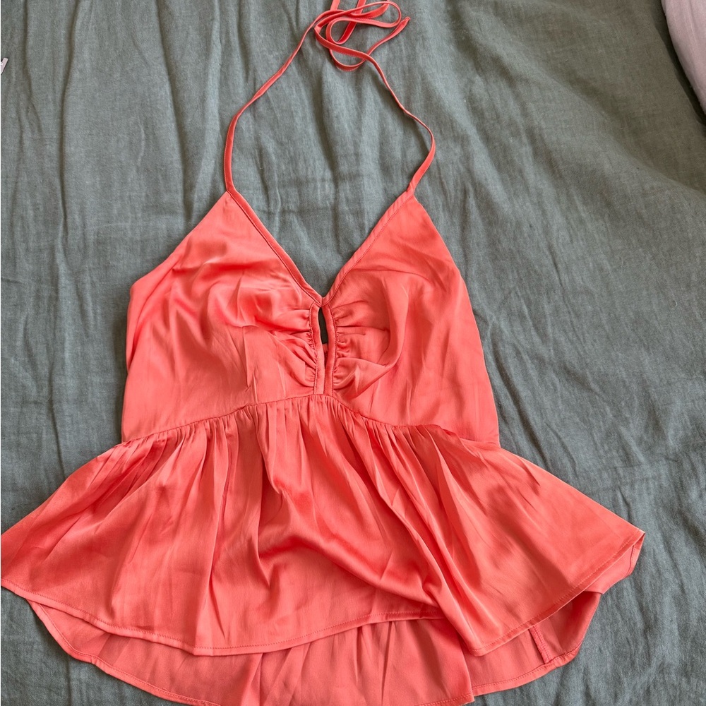 Orange Peplum Halter Top